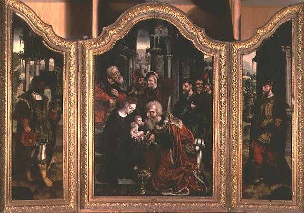 Tilbedelse av magiene (olje) av Bernard van Orley