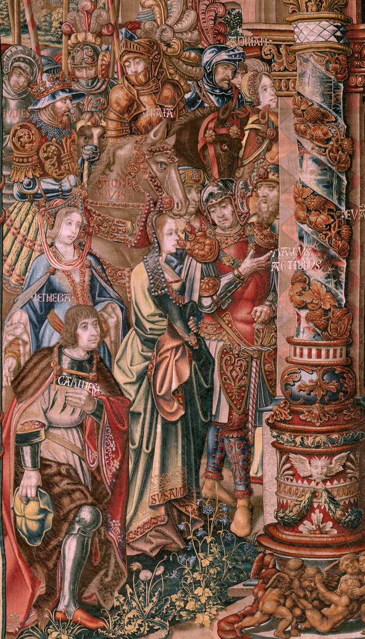 flamsk billedvev. Serien The Honours. Tro (La Fe). Første billedvev i serien. Modelltegnere fra kretsen til Bernard van Orley og Jan Gossaert (Mabuse). Produksjon Pieter van Aelst, Brussel. Ca 1550. Stoff Gull, sølv, silke og ull. av Bernard van Orley