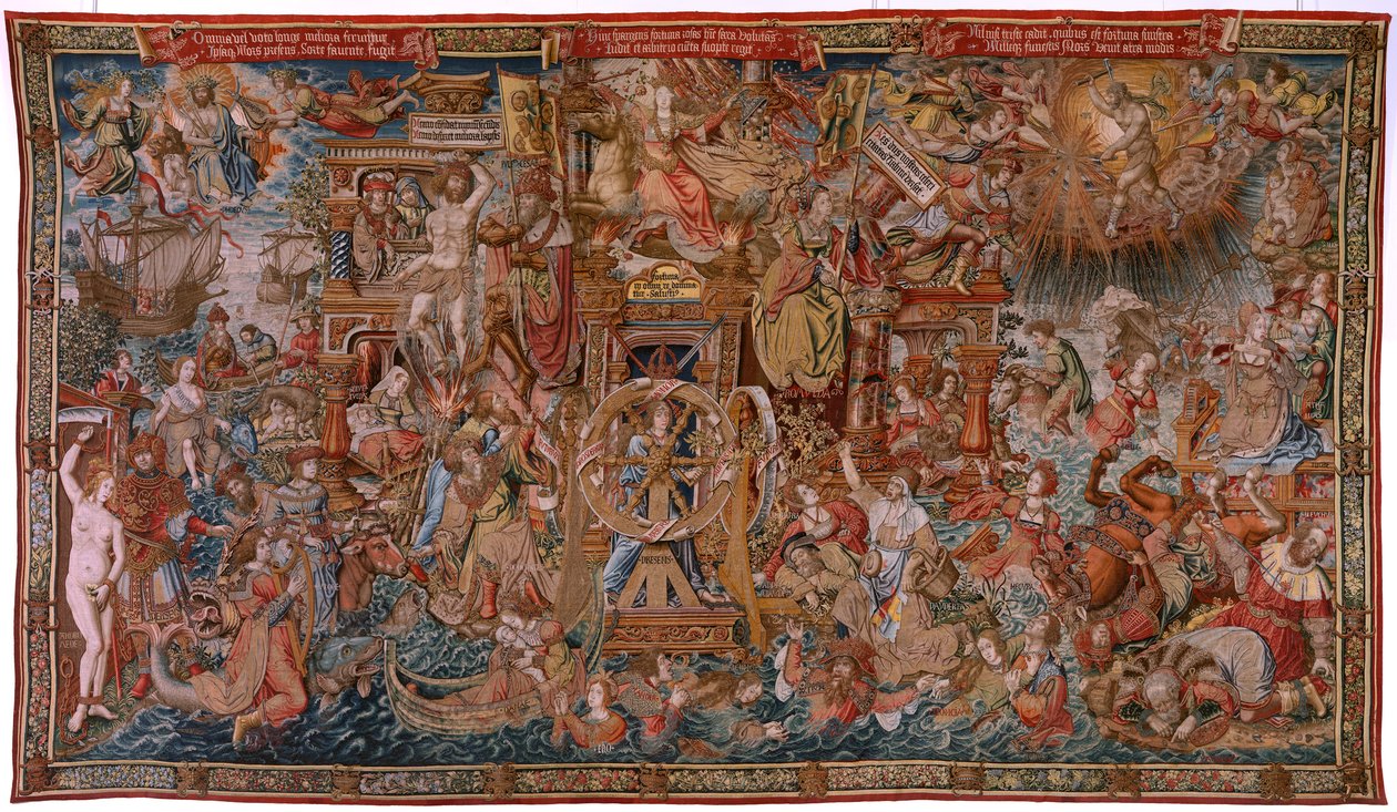 flamsk billedvev. Serien The Honours. Fortune, The Way to the Honours (La Fortuna, Camino de los Honores). Femte billedvev i serien. Modelltegnere fra kretsen til Bernard van Orley og Jan Gossaert de Mabuse. Produksjon Pieter van Aelst, Brusse av Bernard van Orley