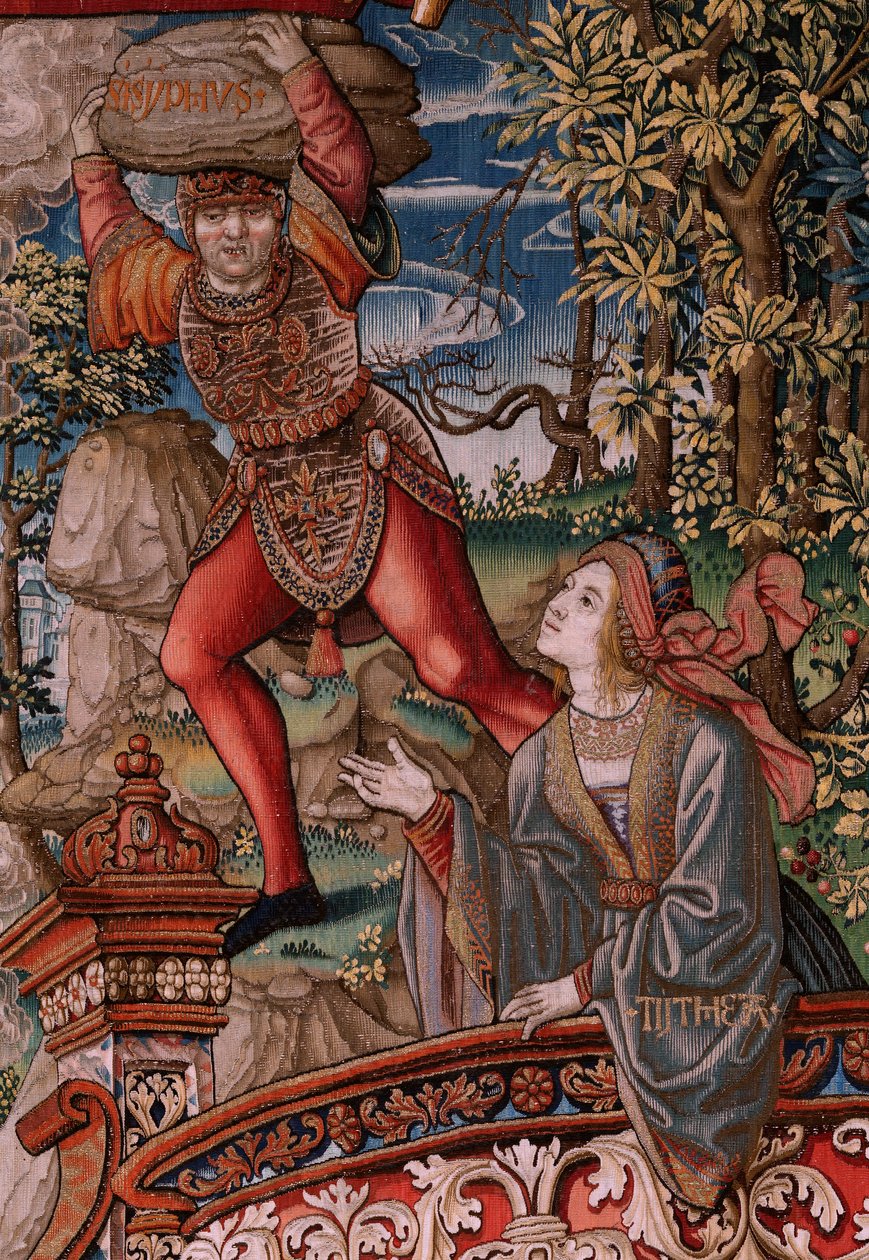 flamsk billedvev. Serien The Honours. Rettferdighet (La Justicia, Los Honores). Niende billedvev i serien. Modelltegnere fra kretsen til Bernard van Orley og Jan Gossaert (Mabuse). Produksjon Pieter van Aelst, Brussel. Ca 1550. Stoff Gull, sølv, av Bernard van Orley
