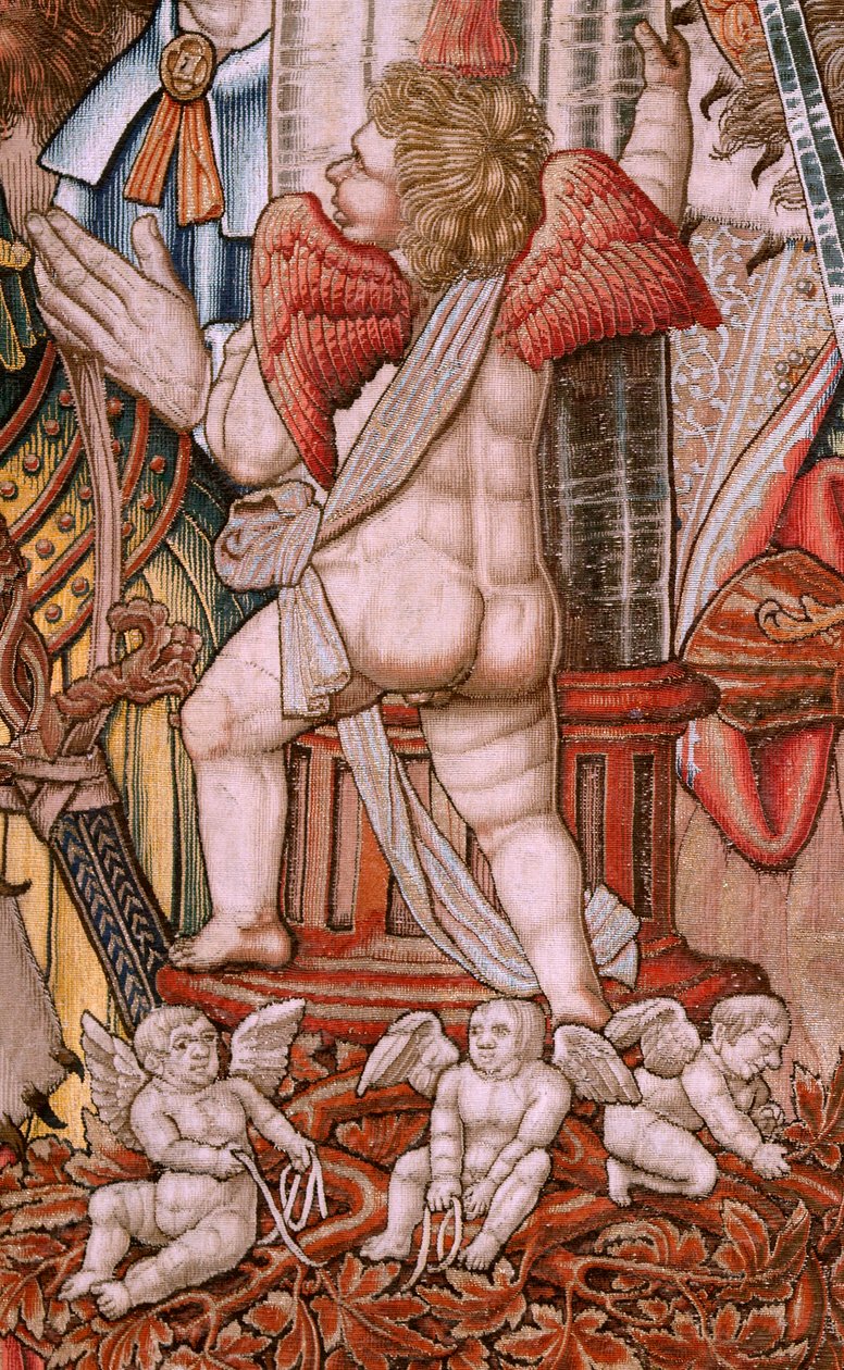 flamsk billedvev. Serien The Honours; Adel (La Nobleza). Fjerde billedvev i serien. Modelltegnere fra kretsen til Bernard van Orley og Jan Gossaert (Mabuse). Produksjon Pieter van Aelst, Brussel. Ca 1550. Stoff Gull, sølv, silke og woo av Bernard van Orley