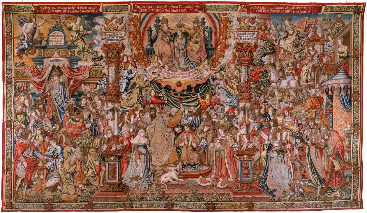 flamsk billedvev. Serien The Honours; Adel (La Nobleza). Fjerde billedvev i serien. Modelltegnere fra kretsen til Bernard van Orley og Jan Gossaert (Mabuse). Produksjon Pieter van Aelst, Brussel. Ca 1550. Stoff Gull, sølv, silke og woo av Bernard van Orley