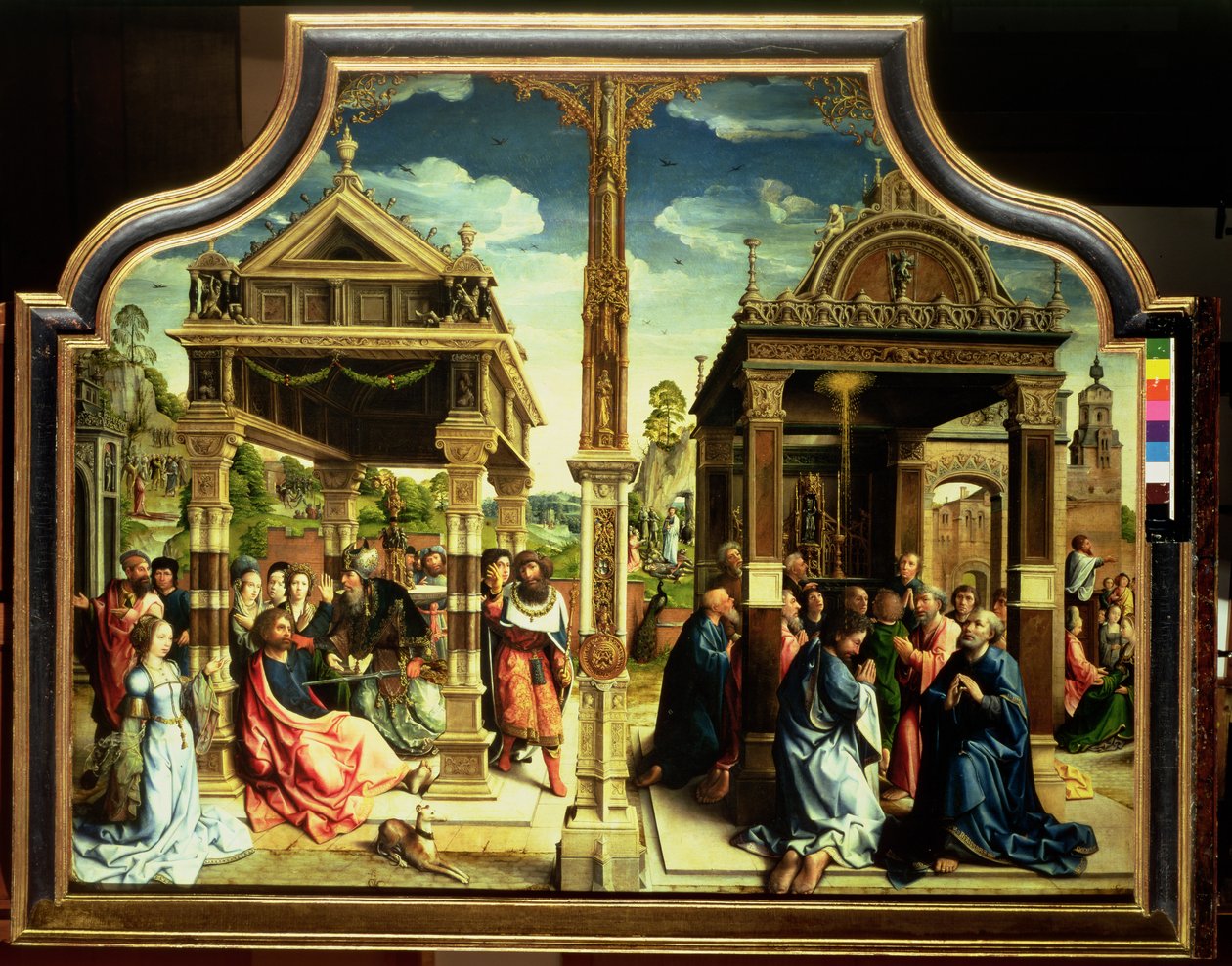 St. Thomas og St. Matteus altertavle, midtpanel av triptyk som viser scener fra livet til de to helgenene inkludert St. Thomas