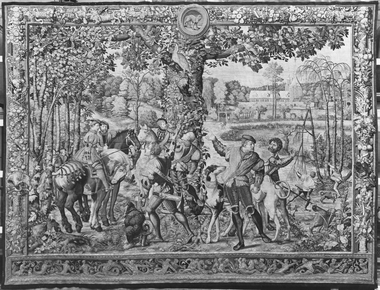 The Hunts of Maximilian, Leo, The Stag Hunt, Gobelins Factory (teppe) av Bernard van Orley