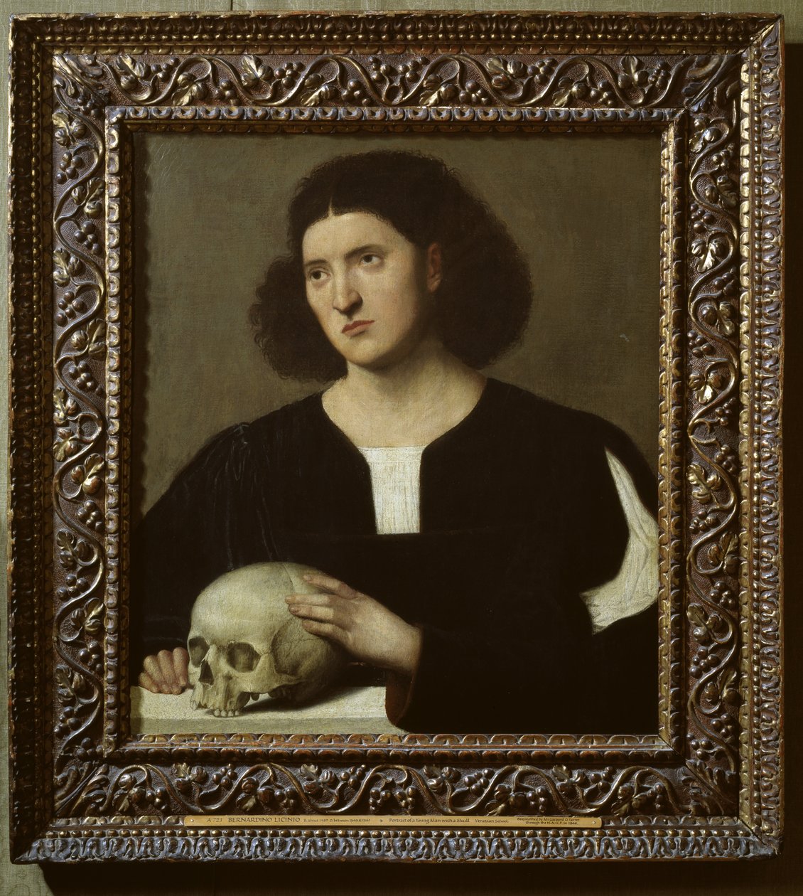 Portrett av en ung mann med en hodeskalle, olje på lerret fra 1600-tallet) av Bernardino Licinio
