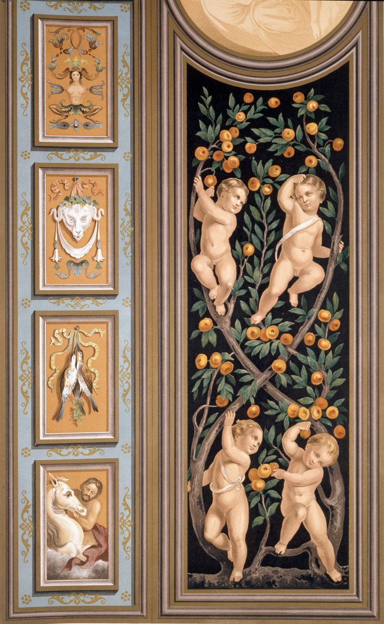 Fresco of Cupids fra Church of St. Ambroglio, Milano, fra 'Palaces and Churches in Italy Painted with Fresco or Stucco in the XVI Century' av Louis Gruner, publisert London 1844-45 av Bernardino Luini