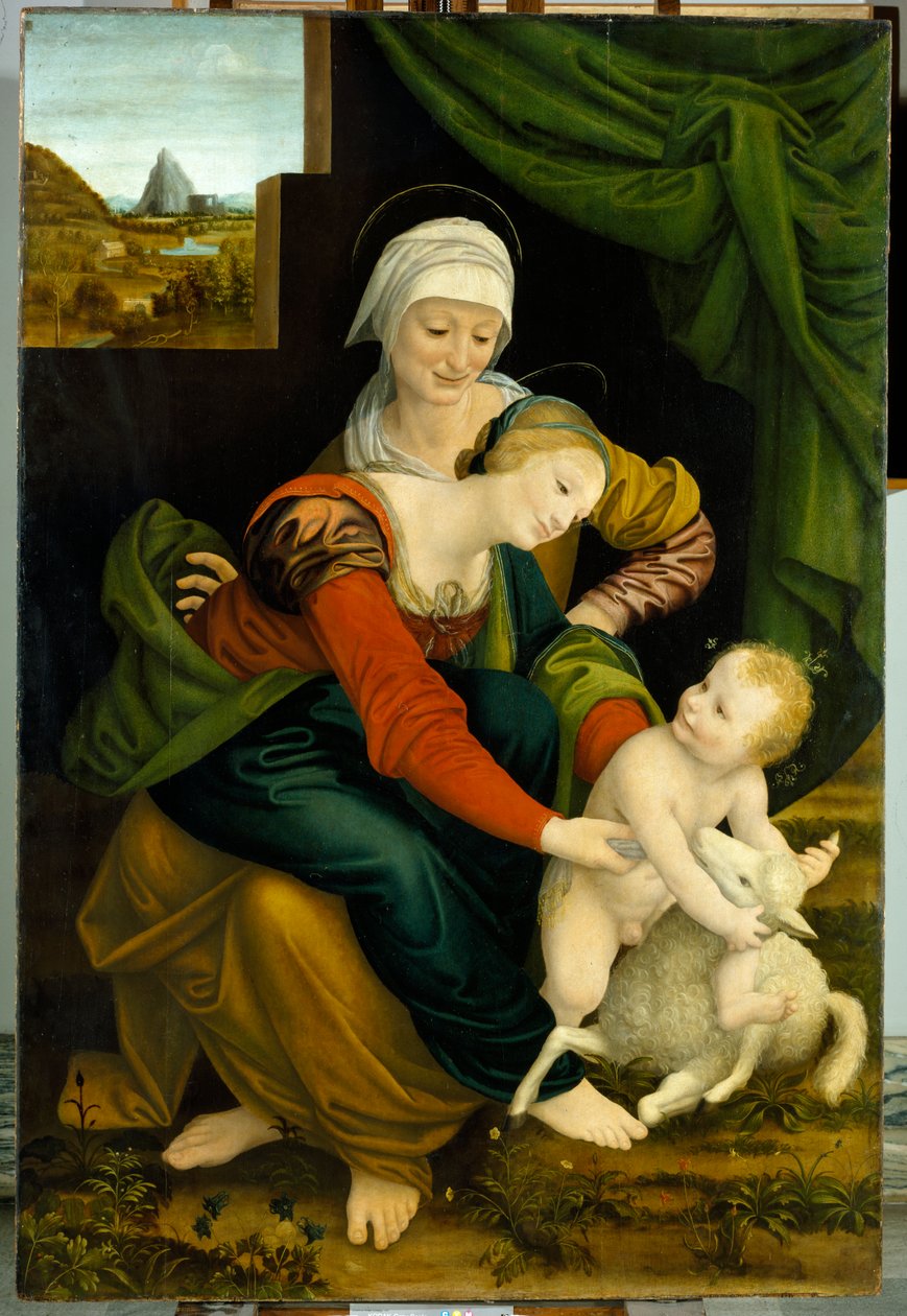 Madonna og barn med St. Anne (panel) av Bernardino Luini