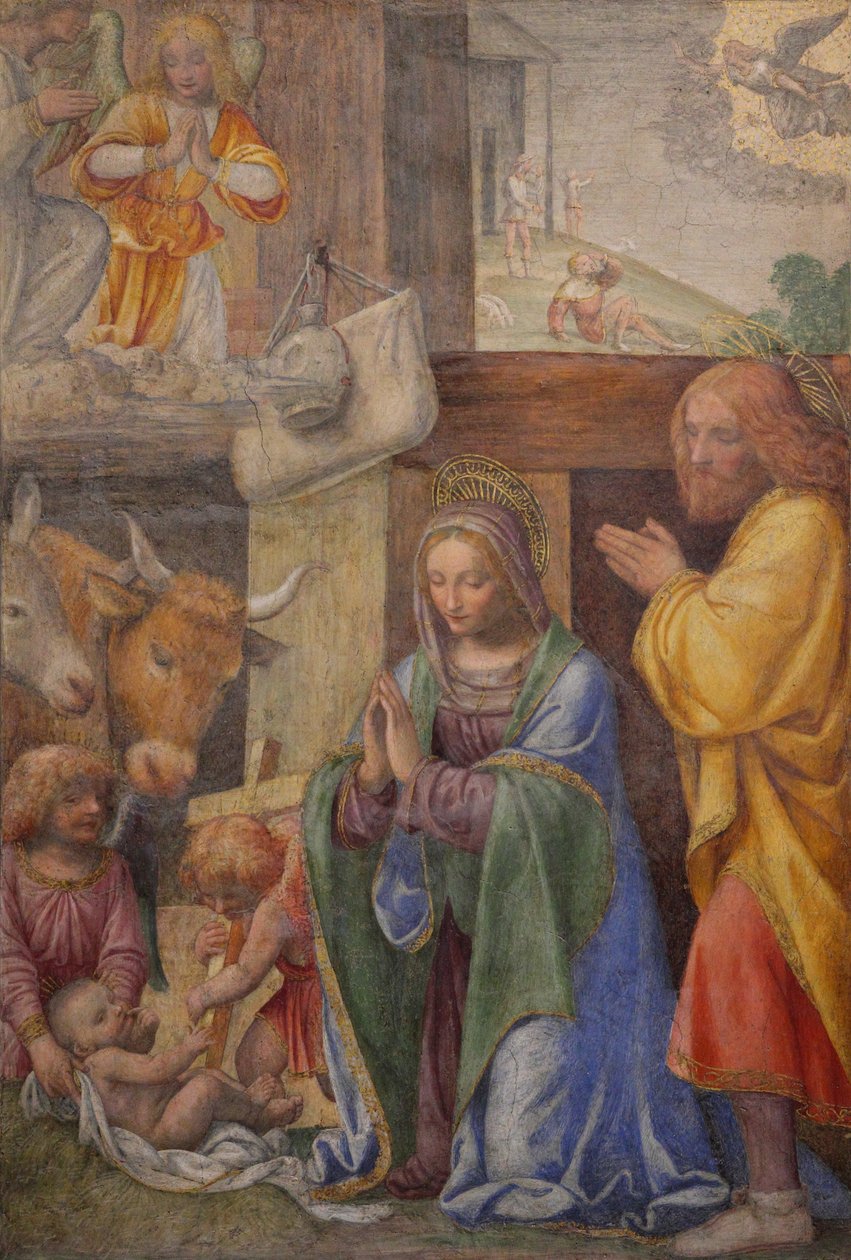 Fødsel og bebudelse til hyrdene av Bernardino Luini