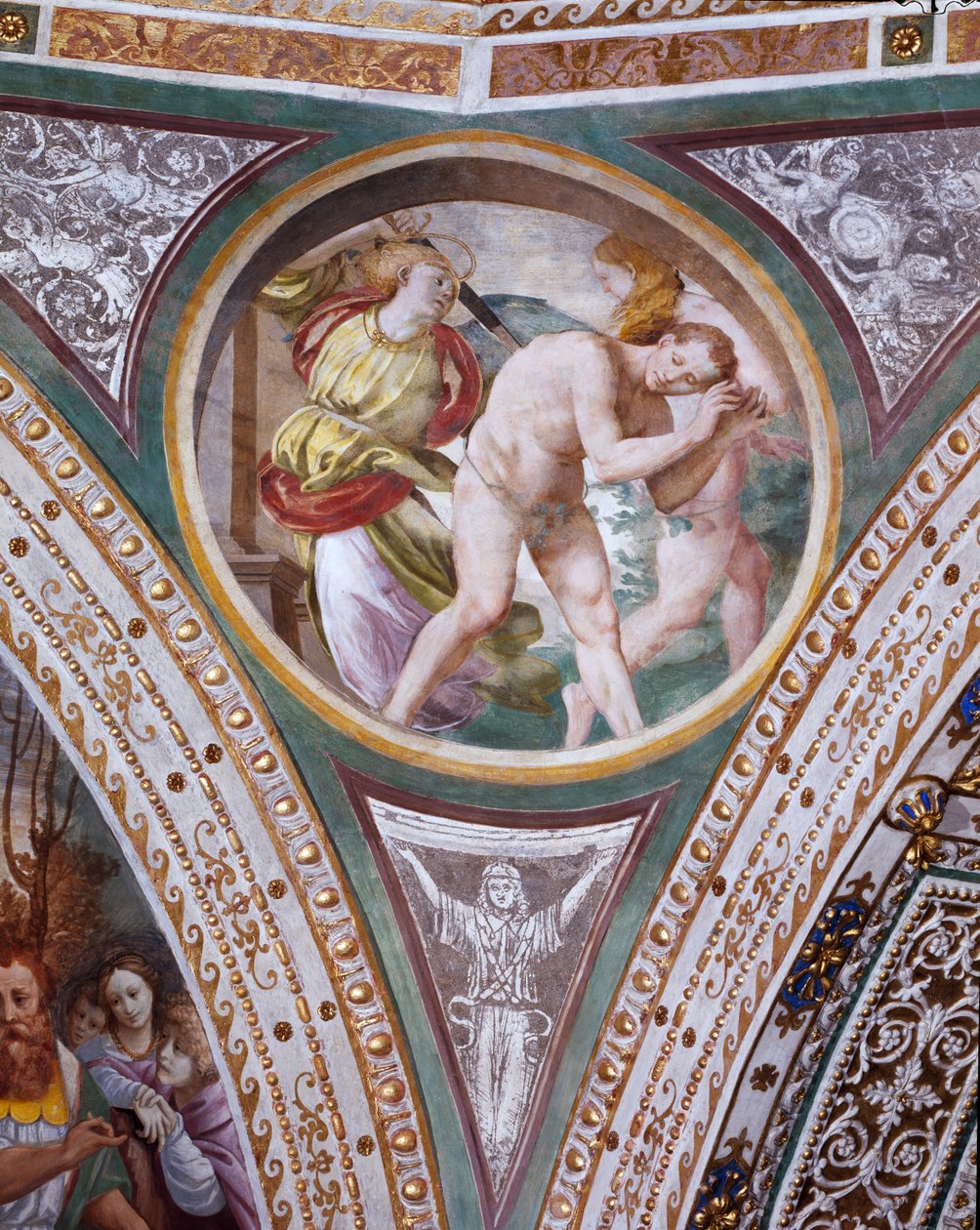 Utvisningen av Adam og Eva, fra kuppelens hengsling, 1532-36 av Bernardino Luini