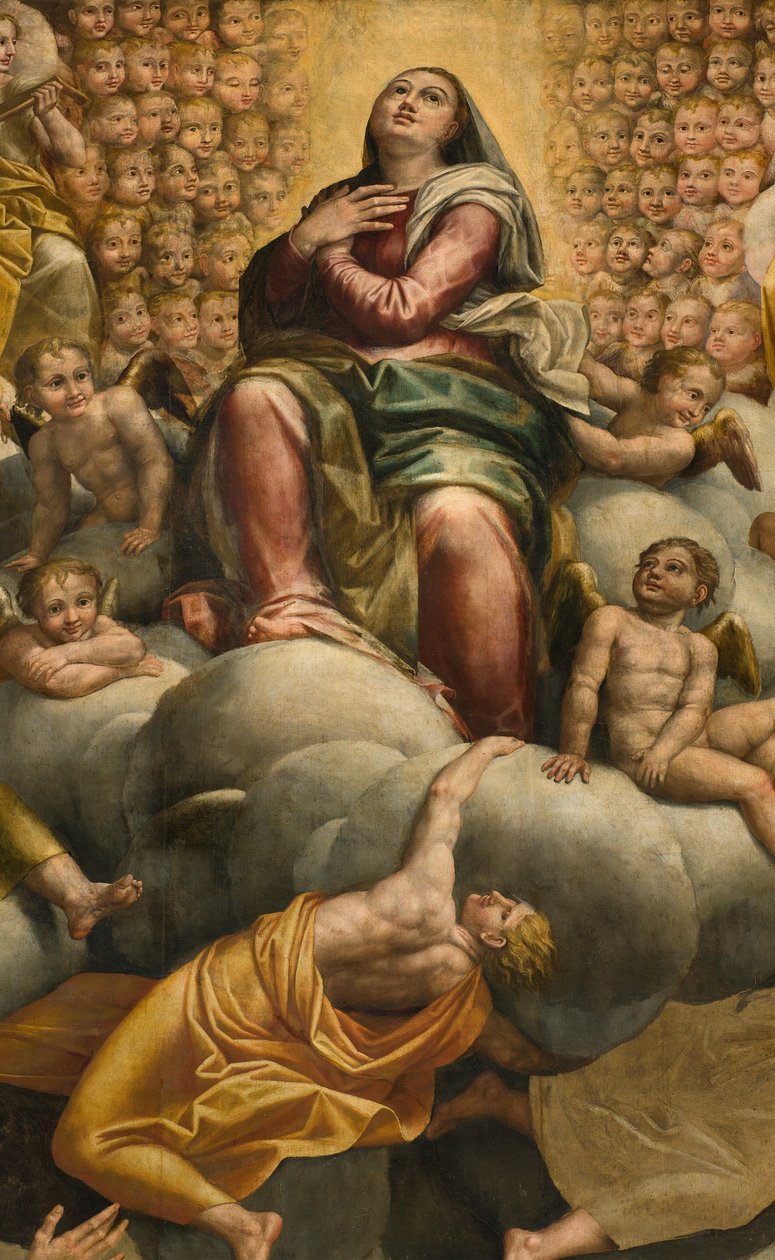 Apse, altertavle av Bernardino Gatti kalt Il Sojaro fullført av Giovanni Battista Trotti kalt IL Malosso, Jomfruens himmelfart av Bernardino Gatti