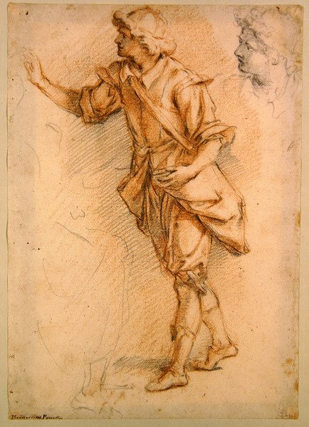 En stående figur (svart og rødt kritt på papir) av Bernardino Barbatelli Poccetti