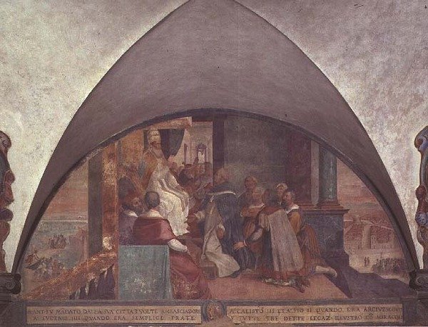 St. Antoninus presenterer seg for pave Eugenius III som ambassadør, lunette (fresco) av Bernardino Barbatelli Poccetti