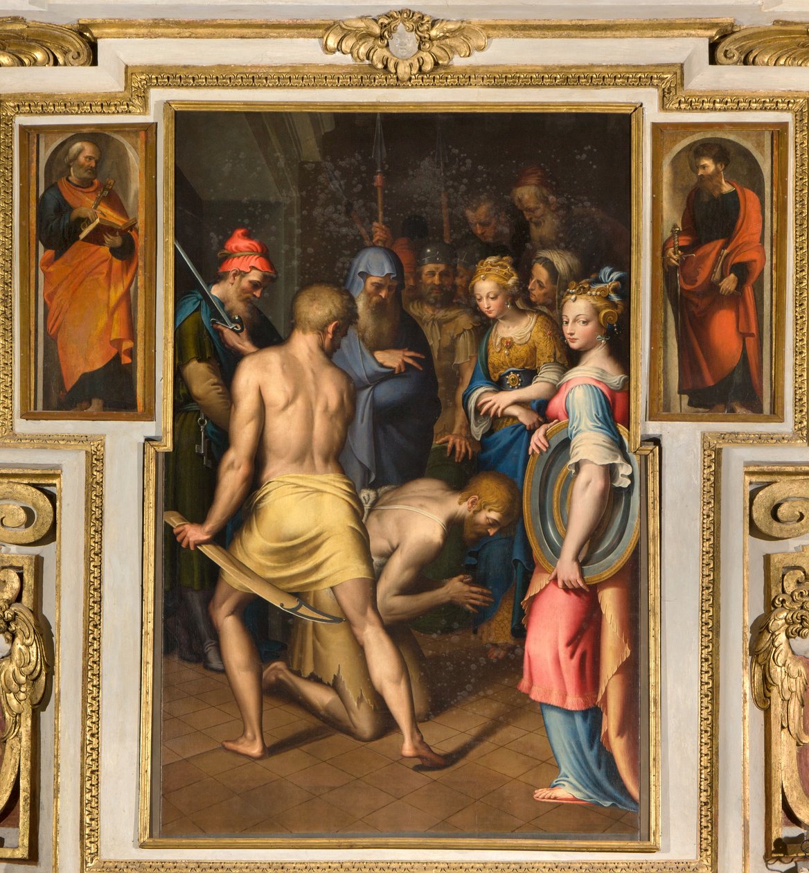 Vår Frue av folkets kapell, andre spenn nordside, Bernardino Campi, Døperens dekollering 1569, På sidene St. Peter og St. Paul 1520-30 av Bernardino Campi