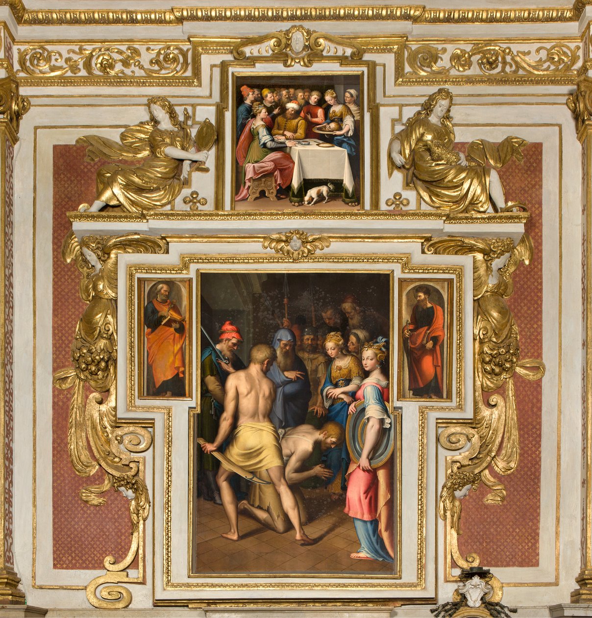 Vår Frue av folkets kapell, andre spenn nordside, Bernardino Campi, Døperens dekollering 1569, På sidene St. Peter og St. Paul 1520-30, Bernardino Campi, Herodes bankett 1569 av Bernardino Campi
