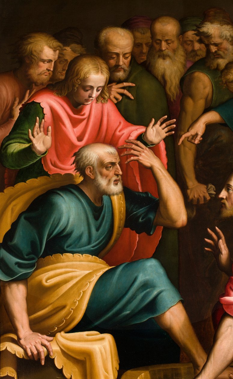 Chapel of the SS Sacrament, First span south side, Bernardino Campi, Lavender of the Feet, detalj 1569 av Bernardino Campi