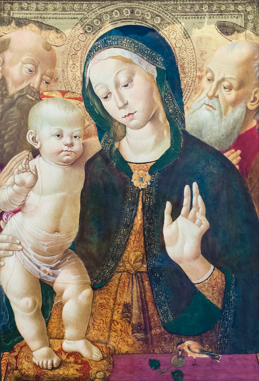 Jomfruen og barnet med to hellige, ca. 1500 (olje på panel) av Bernardino Fungai