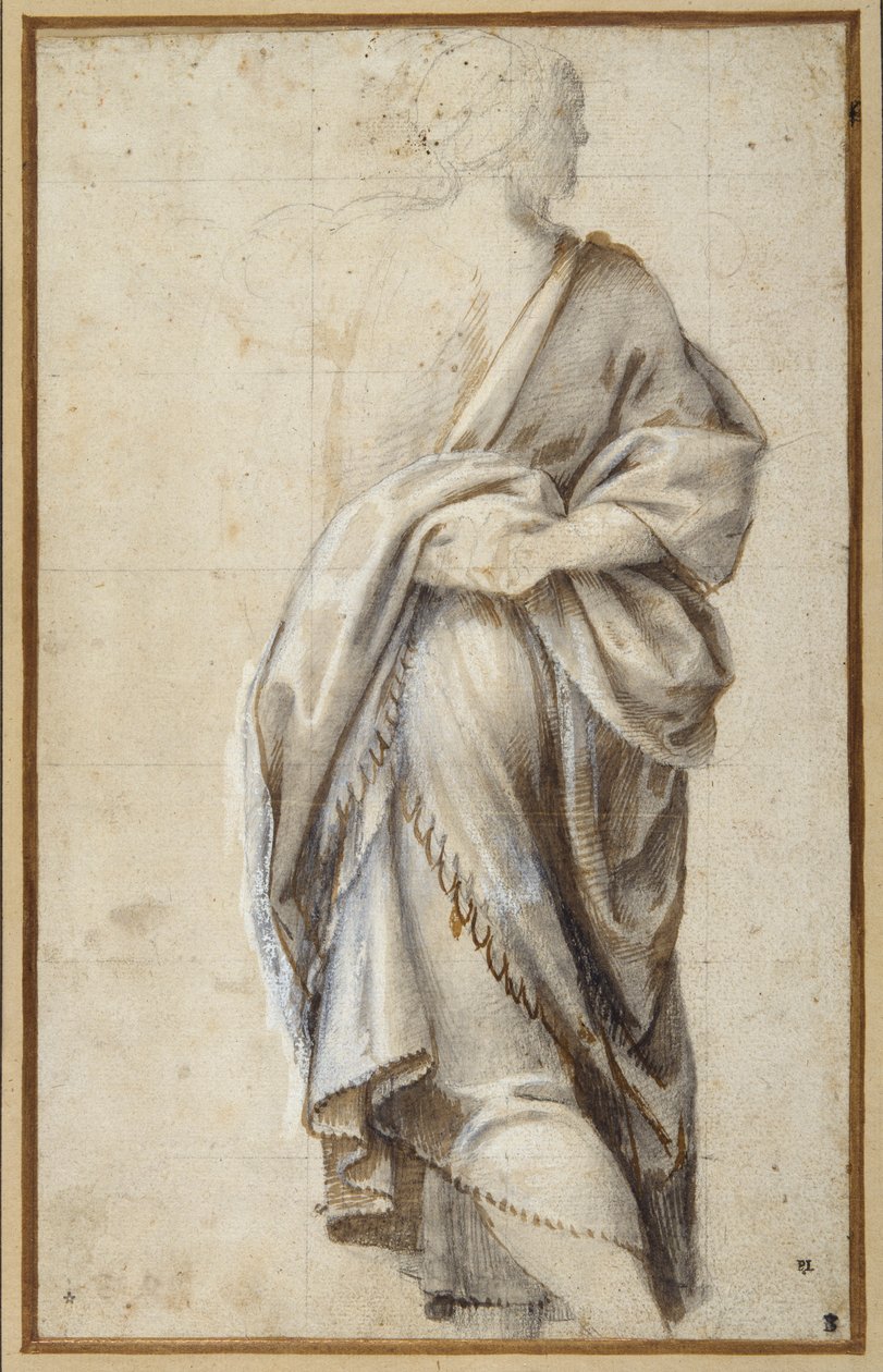 Studer for en figur i tilbedelsen av magiene (penn og brunt blekk med kroppsfarge på papir) av Bernardino  Gatti