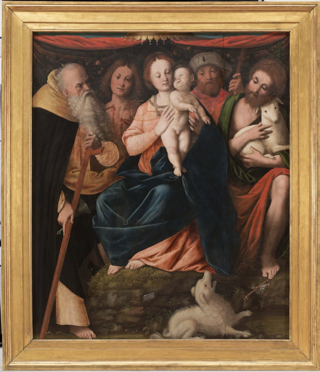 Madonna og barn med de hellige Anthony Abbed, Sebastian, Rocco og døperen Johannes, 1534 av Bernardino Lanino