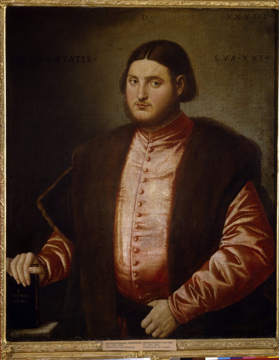 Portrett av en mann (Portrett av en mann). Maleri av Bernardino Licinio (cirka 1489-cirka 1565), olje på lerret av Bernardino Licinio