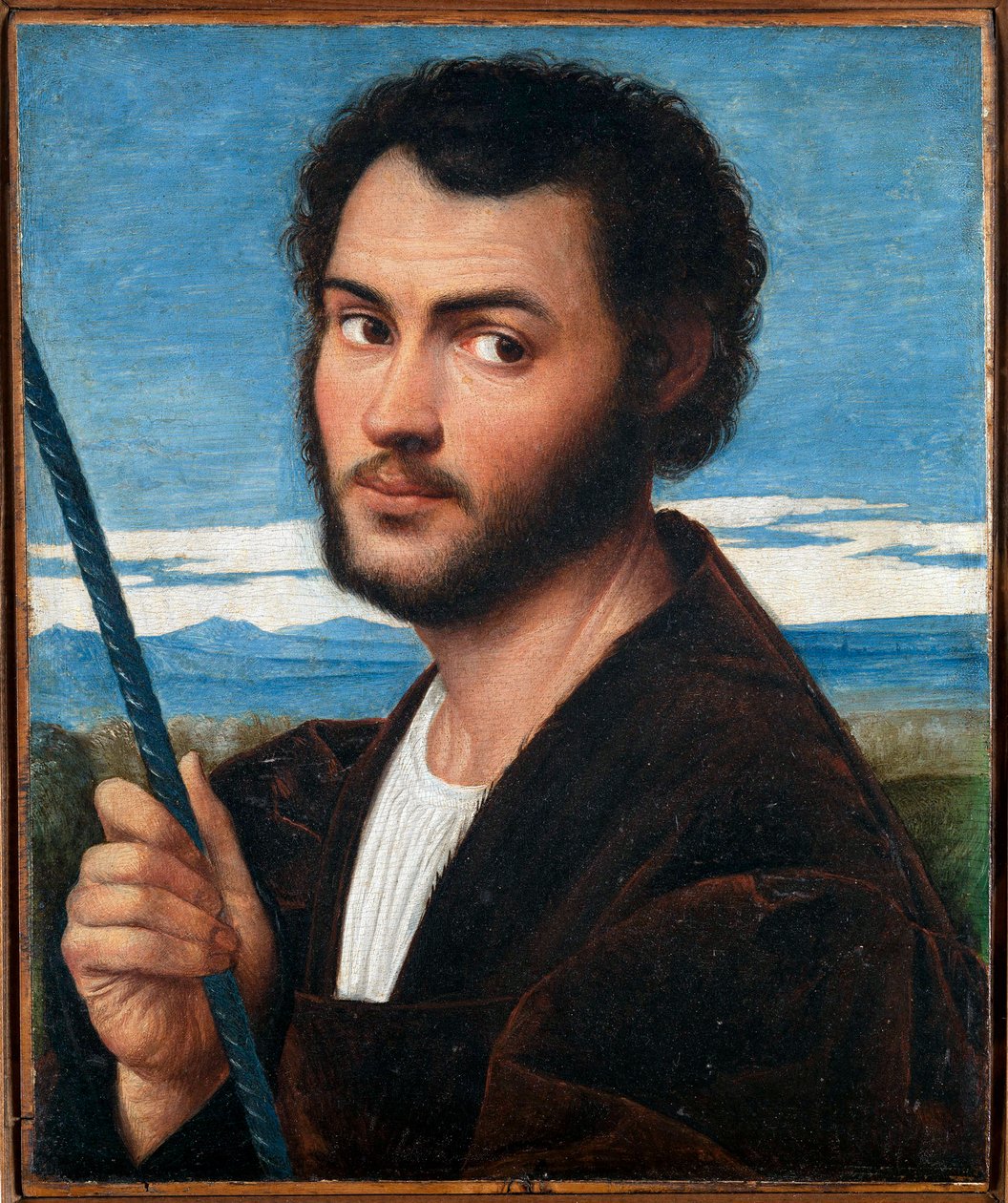 Portrett av en mann par Licinio, Bernardino (ca. 1489-ca. 1565). Olje på lerret, størrelse: 32x25,5, første halvdel av 1500-tallet, Fondazione Cini, Venezia av Bernardino Licinio