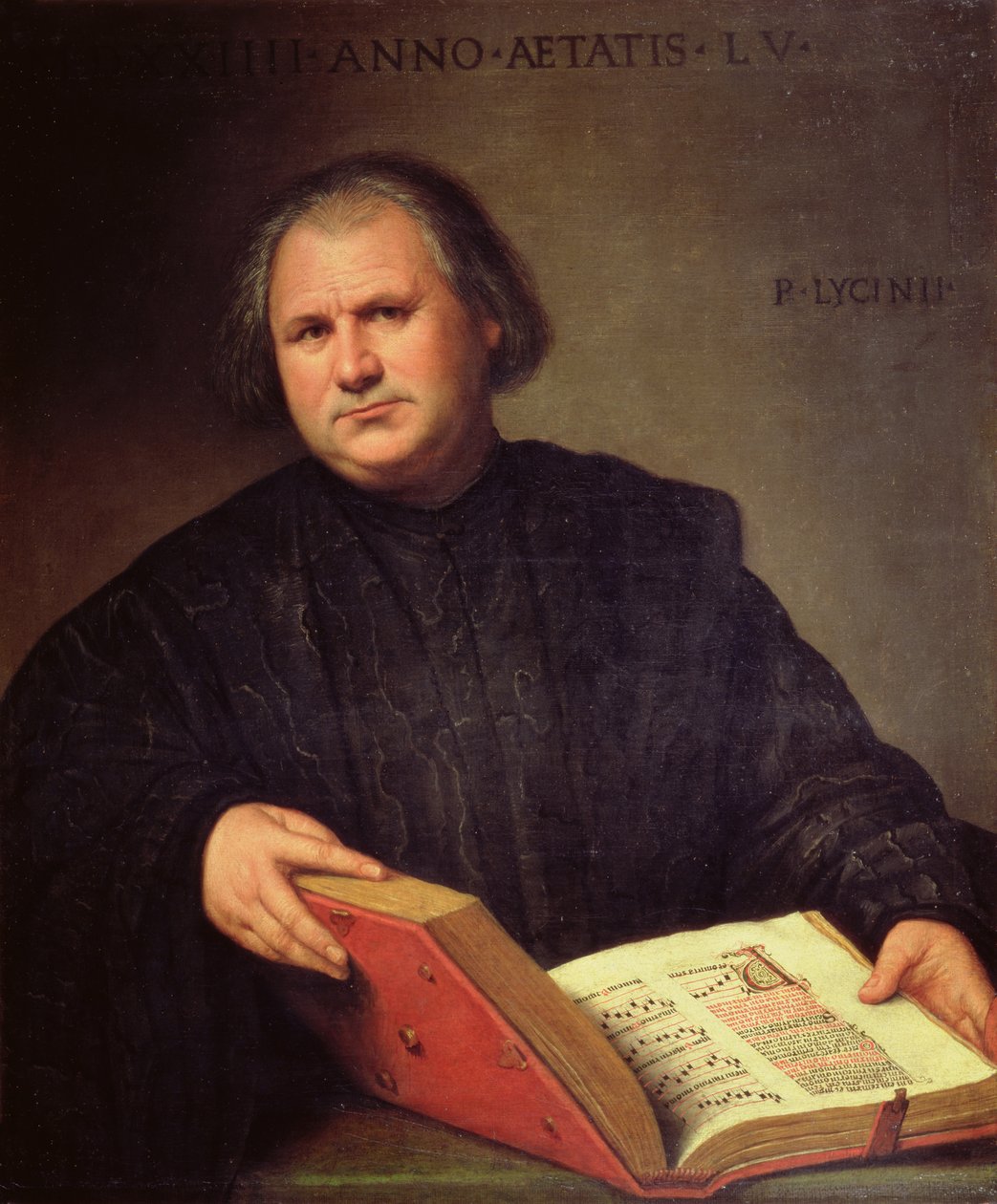 Portrett av en mann med et messebok av Bernardino Licinio