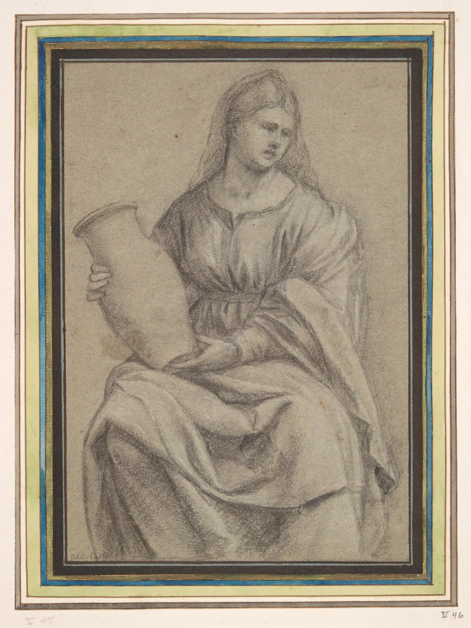 Kvinne som holder en vase av Bernardino Licinio