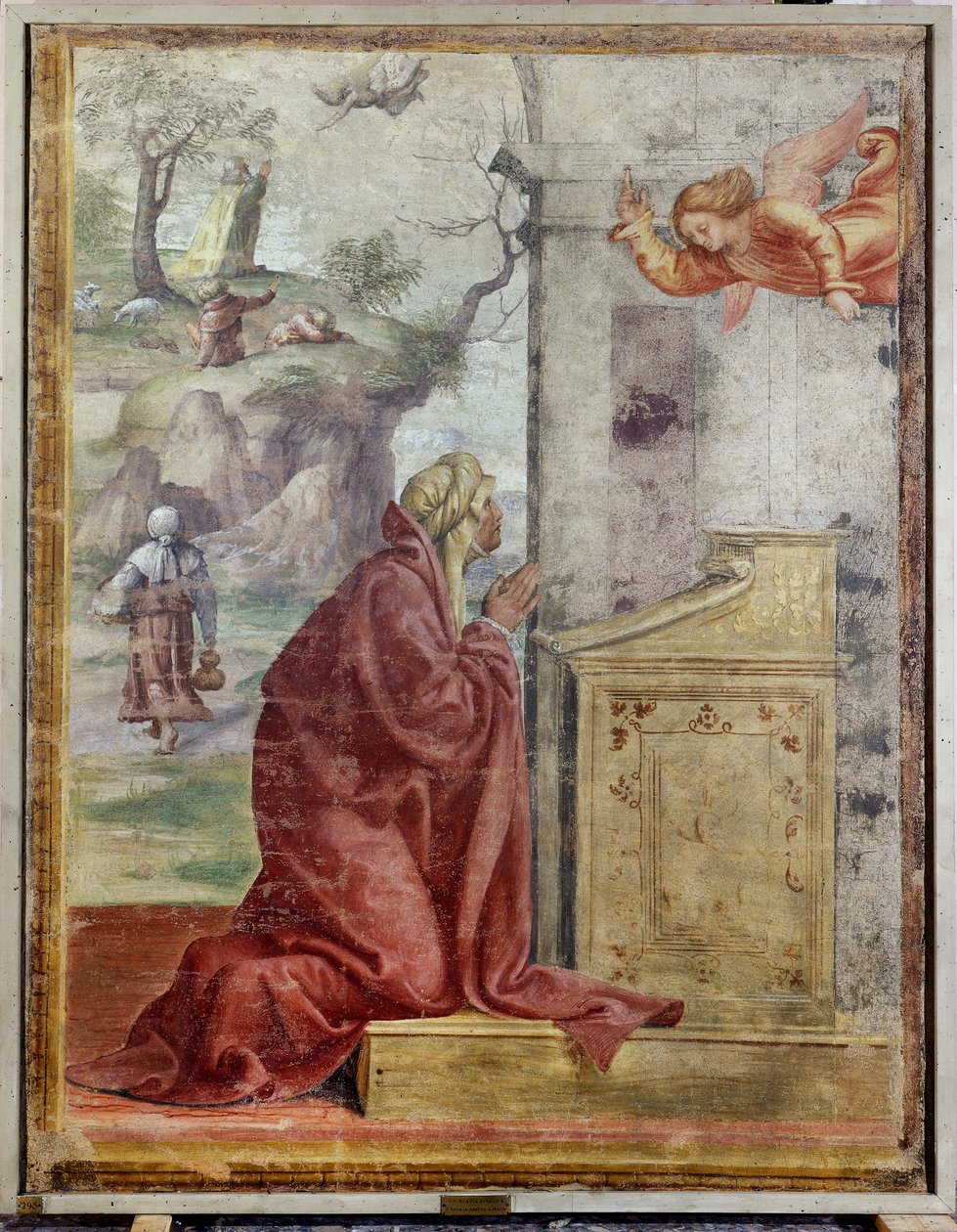 Bebudelse til St. Anne, i bakgrunnen St. Joachim og engelen av Bernardino Luini
