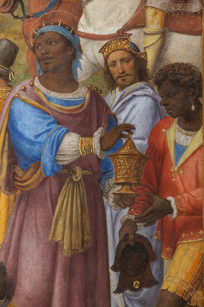 Detalj av tilbedelsen av de tre vise menn, prestekontoret eller hovedkapellet (fresco) av Bernardino Luini