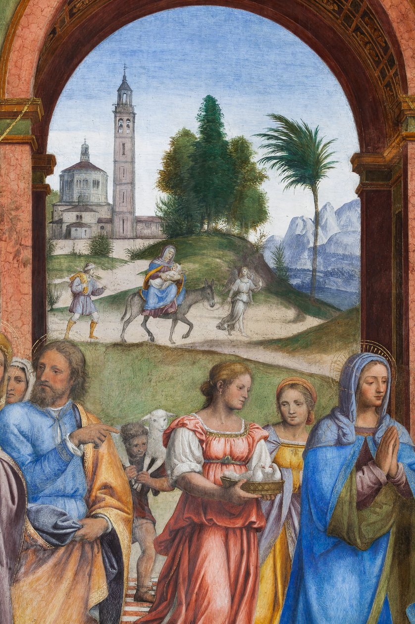 Detalj av presentasjonen av Jesus ved tempelet (fresco) av Bernardino Luini