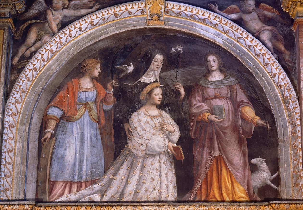 Italia, Milano, Saint Maurice al Monastero Maggiore kirke, Ginevra Bentivoglio Sforza tar slør av Bernardino Luini