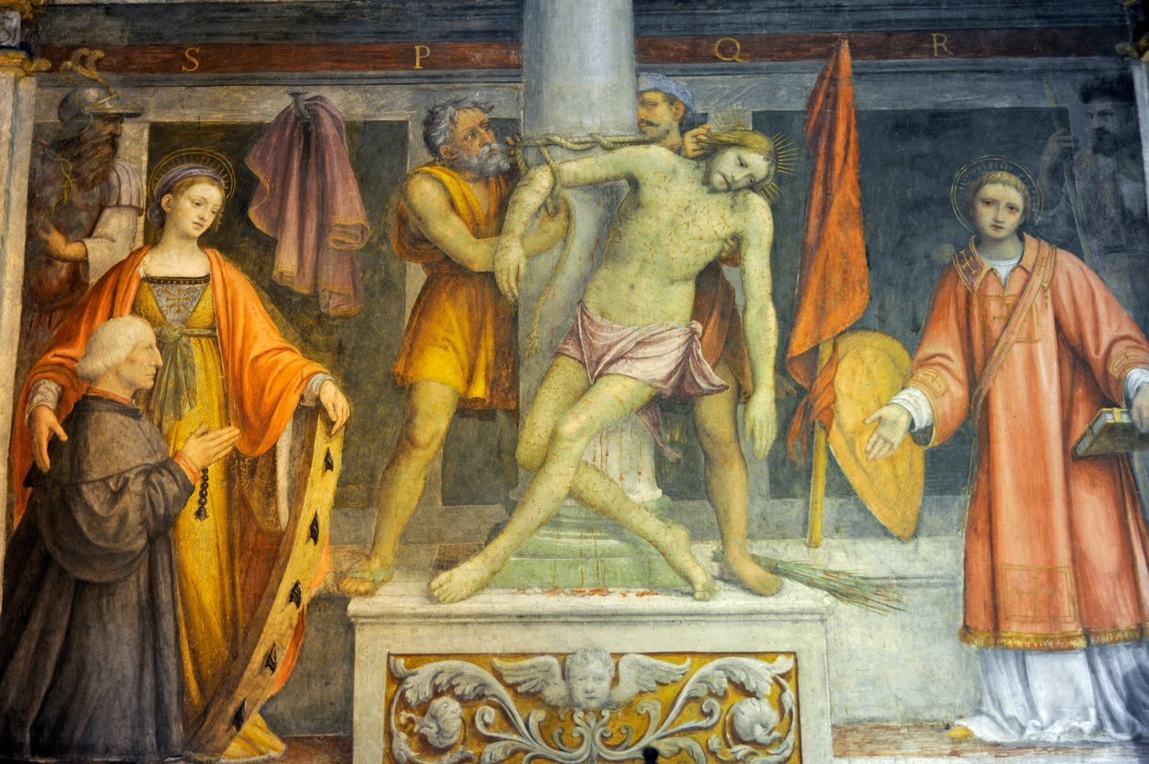 Jesus bundet til søyle, freskomaleri av Bernardino Luini i kirken Saint Maurice ved Maggiore-klosteret, Milano, Lombardia, Italia av Bernardino Luini