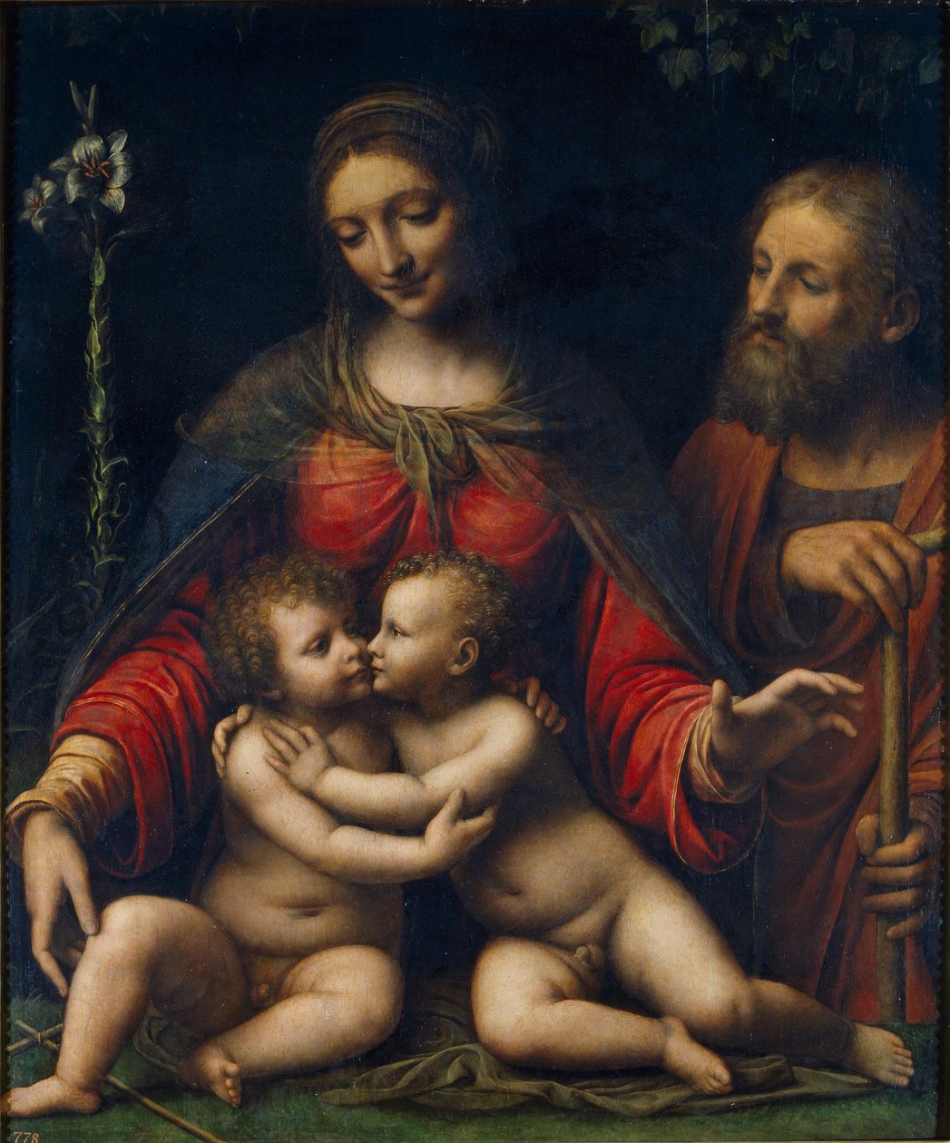 ""Den hellige familie med døperen Johannes"" (Den hellige familie med døperen Johannes) Maleri av Bernardino Luini (cirka 1480-1532) Dim 100x84 cm Museo del Prado, Madrid av Bernardino Luini