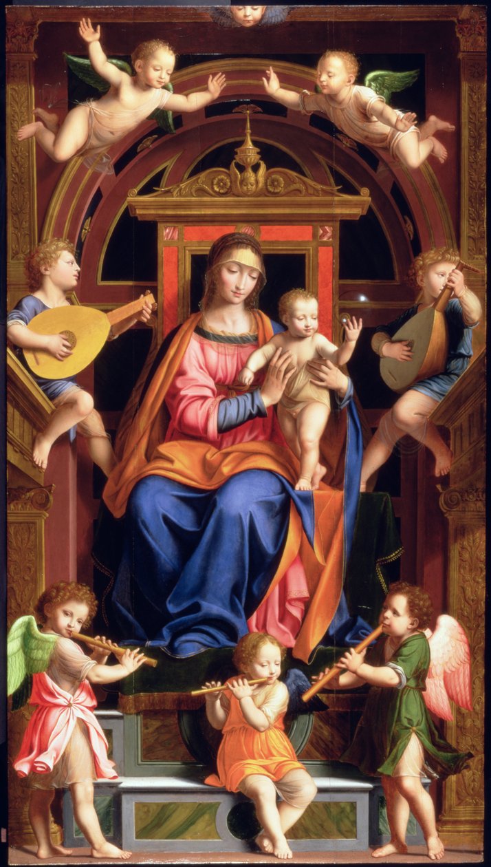 Madonna og Child Enthroned av Bernardino Luini