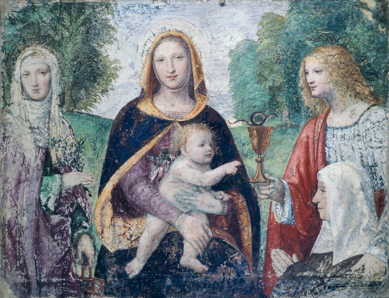 Madonna og barn med hellige, av Bernardino Luini (1485-ca 1532) av Bernardino Luini