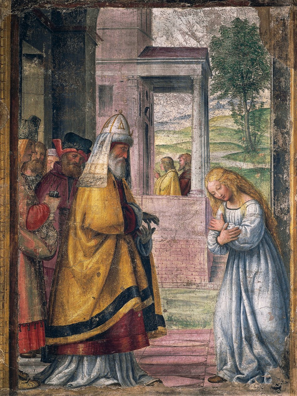 Maria tar farvel ved tempelet, freskomaleri av Bernardino Luini (1480-1532) fra St Joseph