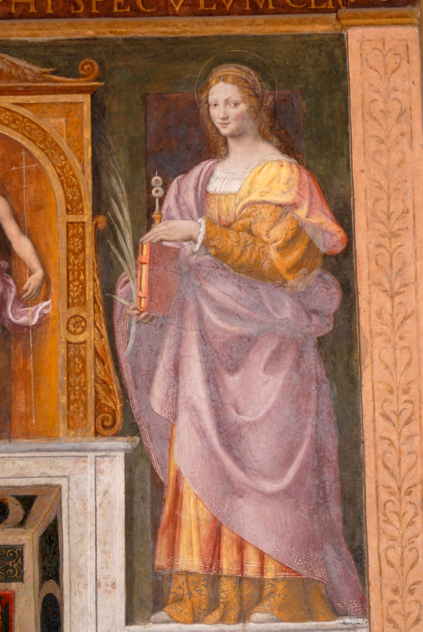 Saint Lucia, freskomaleri av Bernardino Luini i kirken Saint Maurice ved Maggiore-klosteret, Milano, Lombardia, Italia av Bernardino Luini