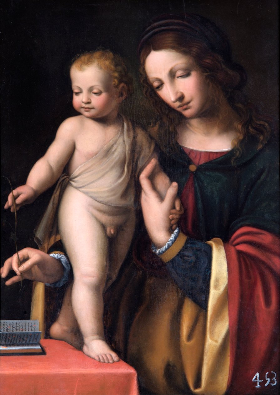 Jomfruen med det stående barnet (olje på poppelpanel) av Bernardino Luini
