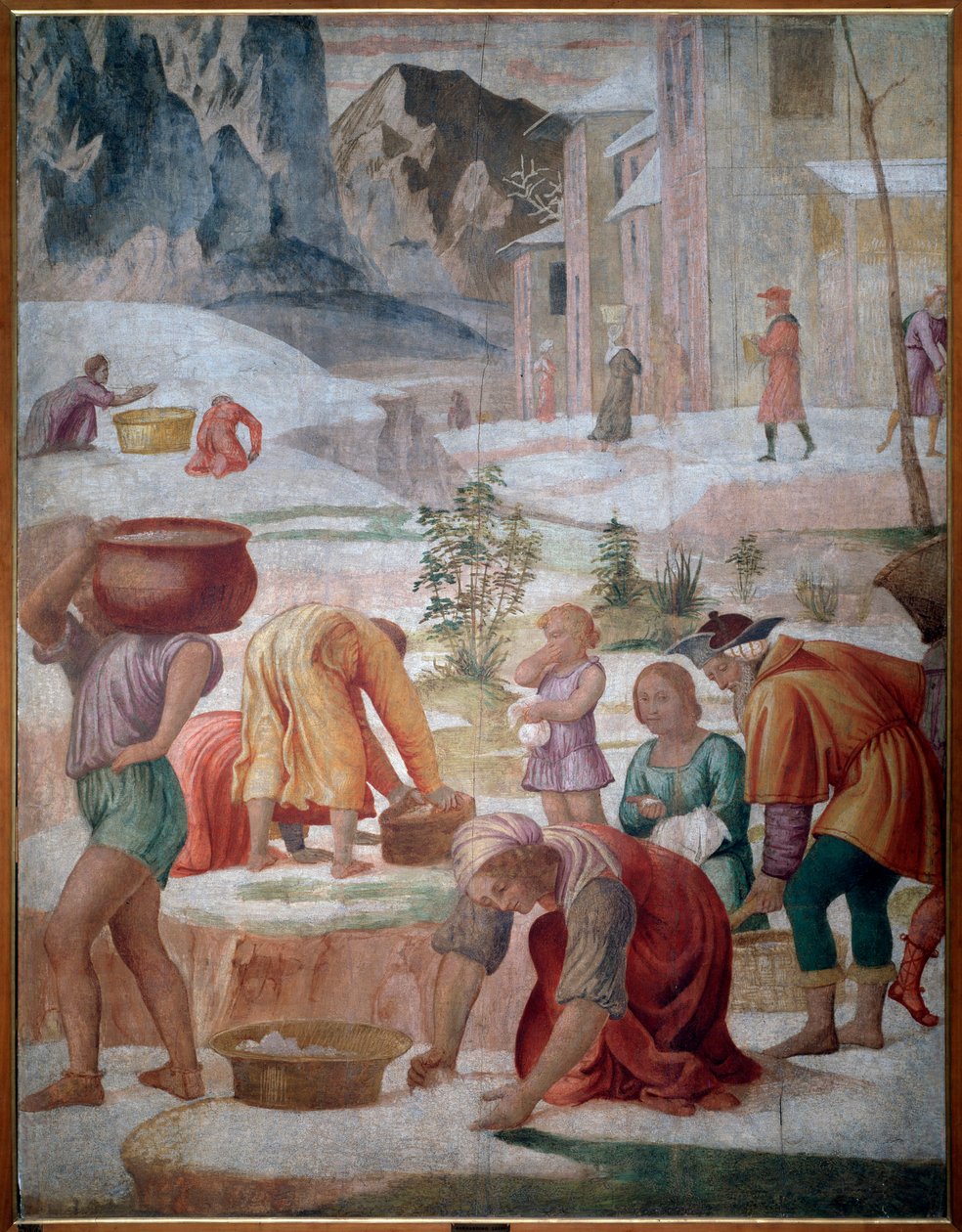 Samlingen av manna, israelitter i ørkenen - Fresco av Bernardino Luini