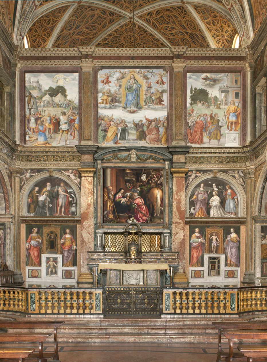 Utsikt over freskene med tilbedelsen av de tre konger av Bernardino Luini
