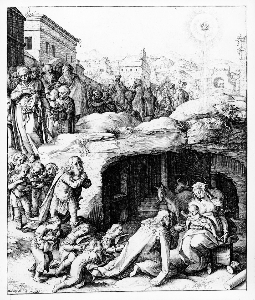 The Adoration of the Magi, gravert av Hendrik Goltzius, ca. 1585 av Bernardino Passeri