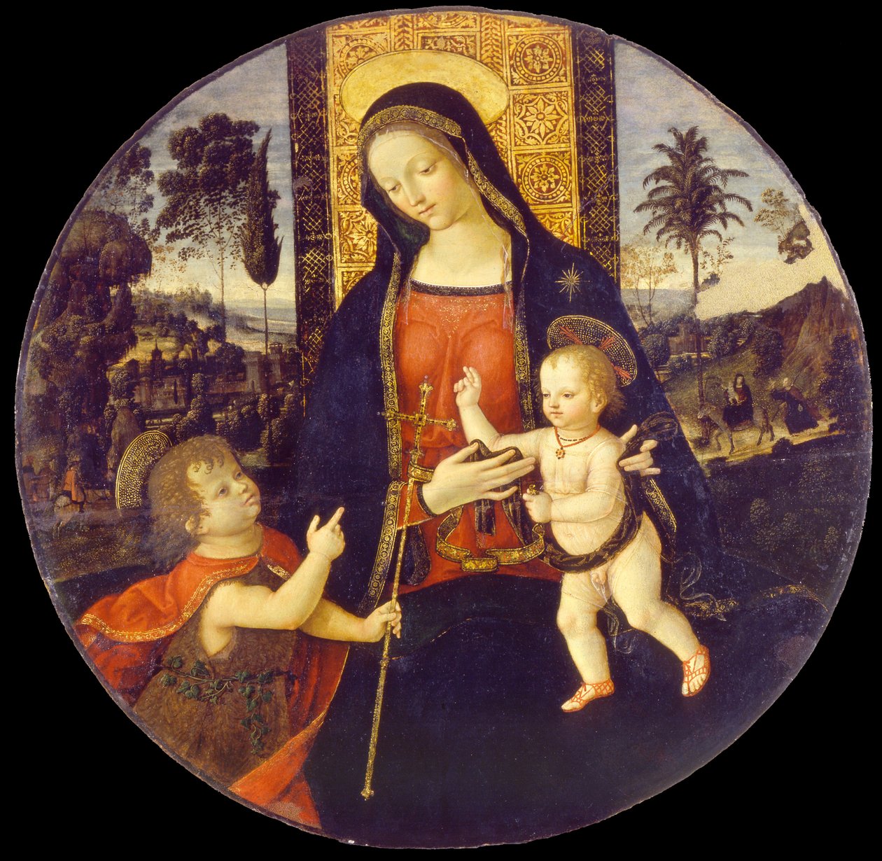 Jomfru og barn med døperen Johannes som gutt, 1490-1500 av Bernardino Pinturicchio