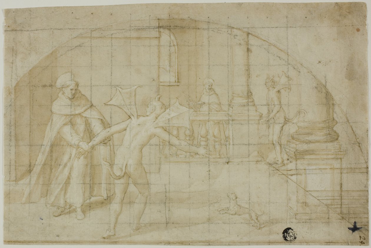 Design for a Lunette: Devils and Saint in a Monastery av Bernardino Poccetti