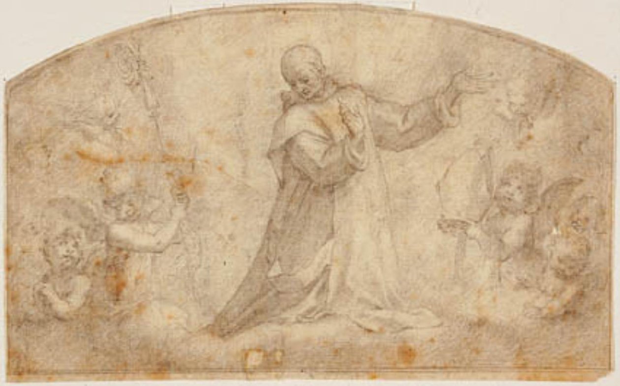 St Bruno omgitt av engler med en korsing og en gjæring av Bernardino Poccetti
