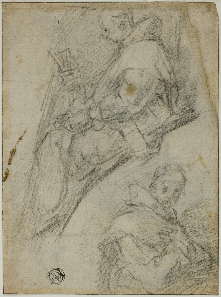 To studier av karteusere (recto); Tre skisser av hodene til karteusere (verso) av Bernardino Poccetti