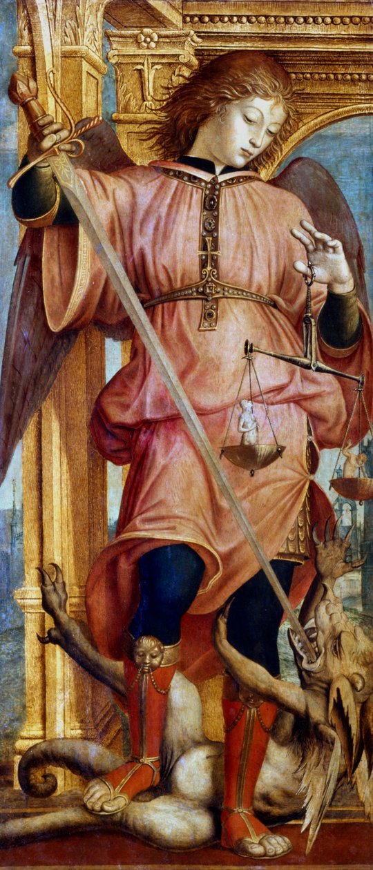 Erkeengelen Mikael som kjemper mot en drage med et sverd, c1484-1526 av Bernardino Zenale