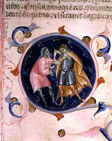 Miniatyr av to menn som krangler, fra Bibelen til Charles V av Valois (vellum) av Bernardino da Modena