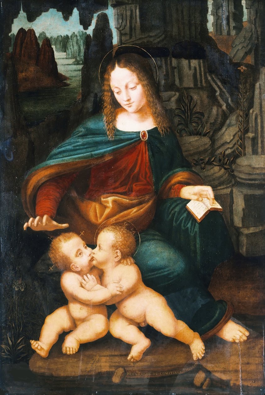 Madonna og barn med spedbarnet Saint John, ca. 1496. av Bernardino de Conti