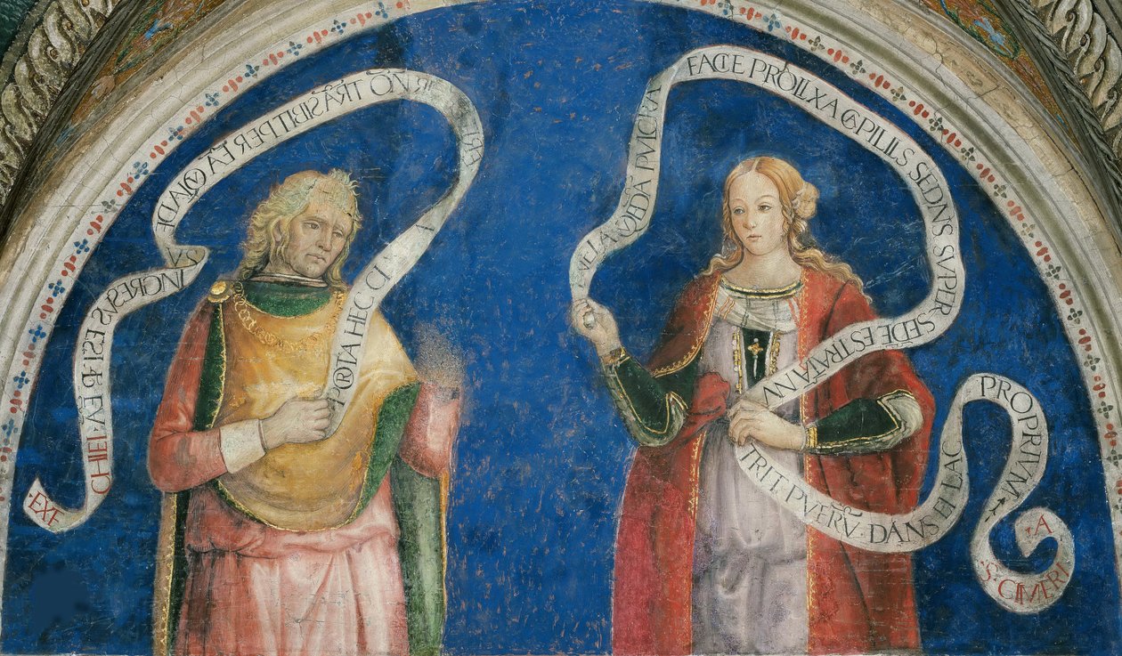 Le prophete Ezechiel et la sibylle cimmerienne - Profeten Ezekiel and the Cimmerian Sibyl, av Pinturicchio, Bernardino, Workshop of (1454-1513). Fresco av Bernardino di Betto (workshop of) Pinturicchio