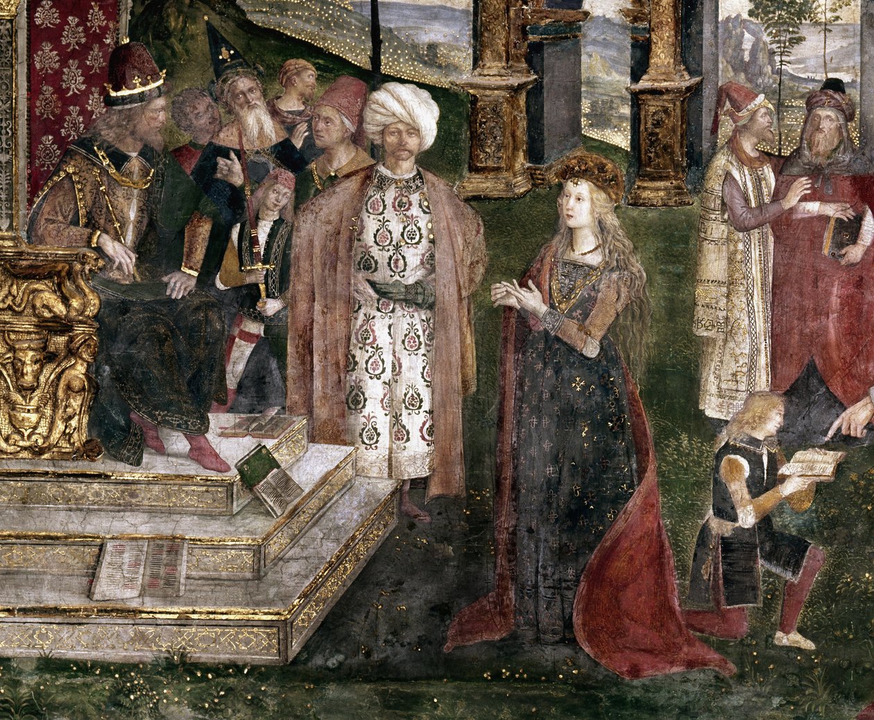 Detalj av striden mellom St. Katarina av Alexandria med filosofen, foran den romerske keiseren Maxentius av Bernardino di Betto Pinturicchio