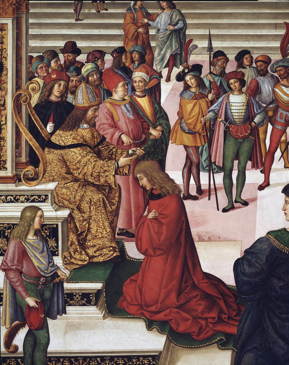 Enea Silvio Piccolomini (Pius II) ble kronet som kort poet av keiser Frederick III. Detalj - Frisk av Bernardino di Betto Pinturicchio